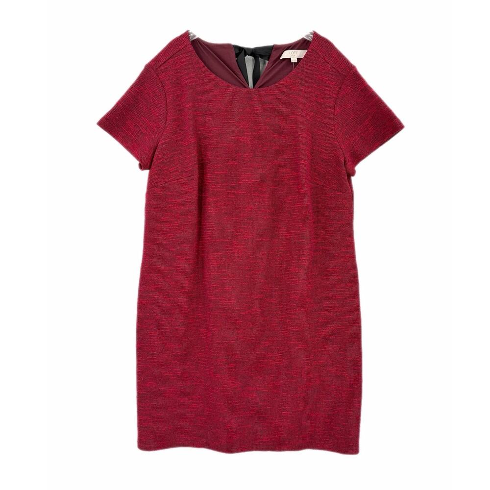 LOFT PLUS NEW Red Black Back Tie Bow Marled Knit Fall Workwear Office Dress